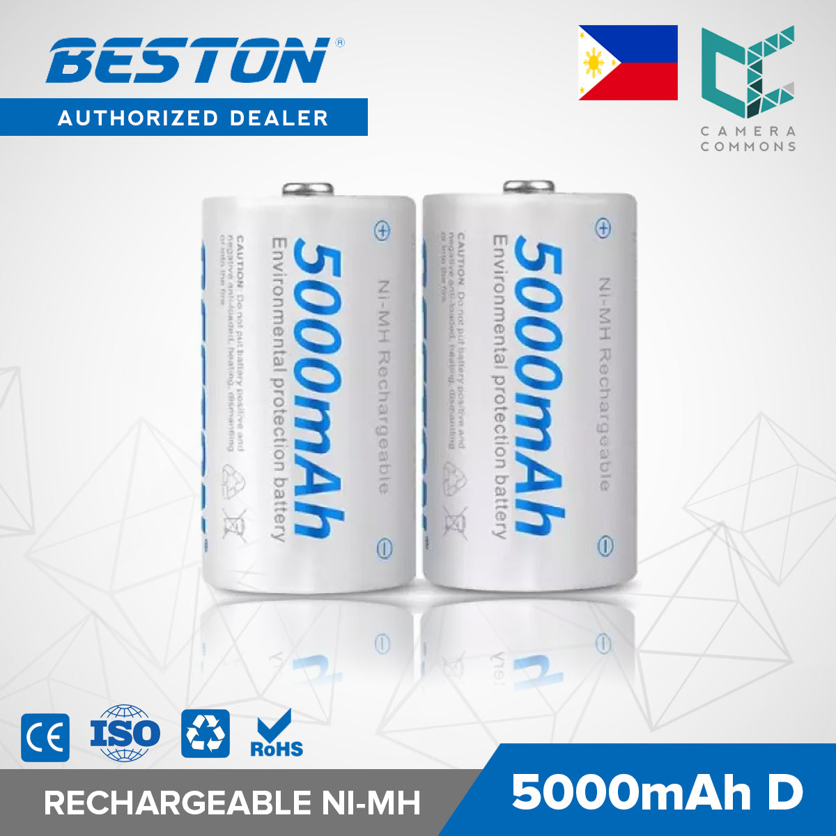 Beston Pack of 2 5000mAh D Size 1.2V Rechargeable NI-MH Battery