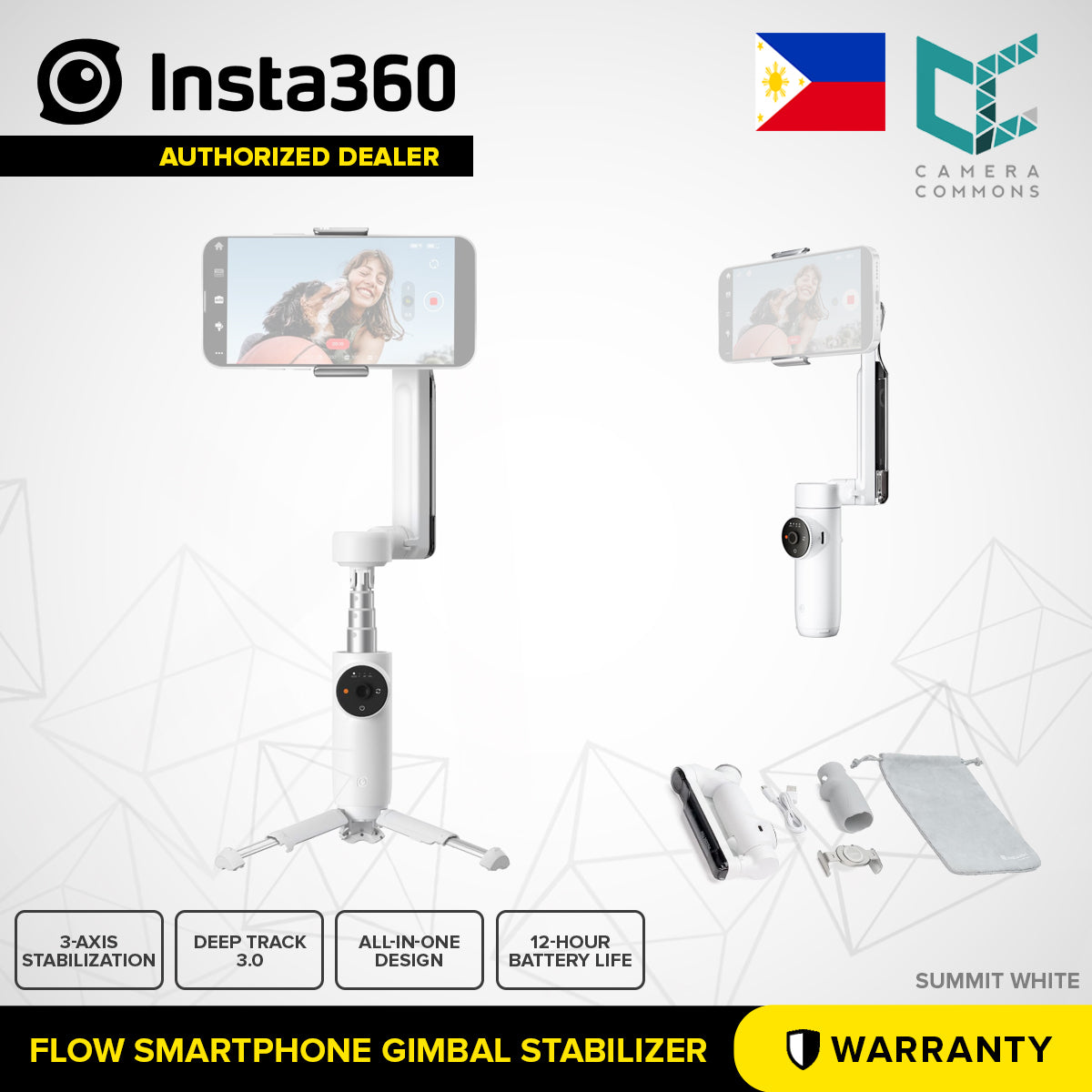 Insta360 Flow Smartphone Gimbal Stabilizer 3-Axis Stabilization Deep Track 3.0 12-hour Battery Life
