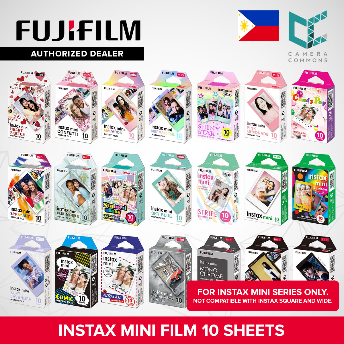 FUJIFILM Instax Mini Instant Film Multi-Color Pastel Gradient Macaron Black Contact Sheet Lavender Blue Pink Photo Slide 10 Sheets