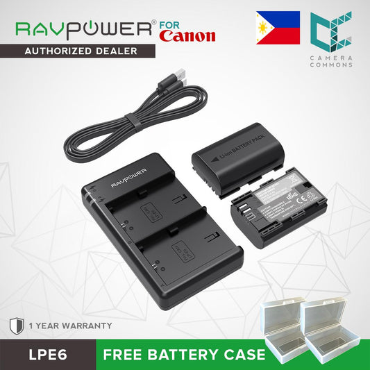 RAVPower LP-E6 Camera Battery Charger with 2pcs Batteries Set for Canon Cameras LPE6