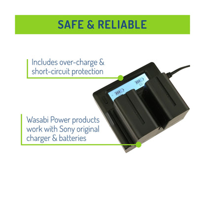 Wasabi Power NP-F950 NP-F960 NP-F970 NP-F975 Dual Kit Battery Charger for Sony Cameras NPF960