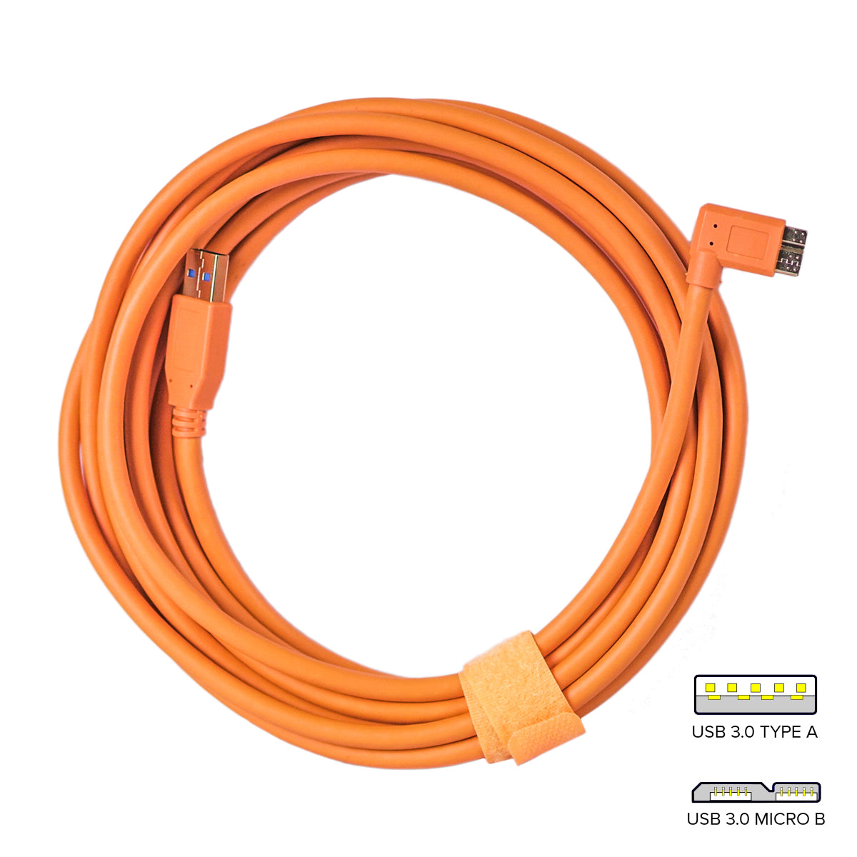 STUDIOMATE USB 3.0 Type A to USB 3.0 Micro B Right Angle Orange Cable Connector 5 meters 5m