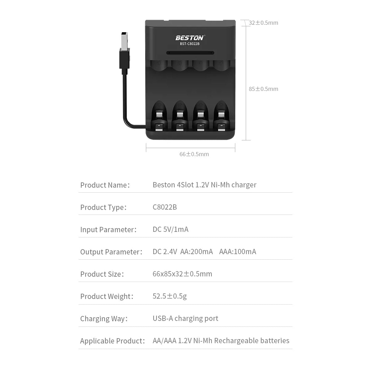 Beston C8022B 4 Bay Battery Charger for 1.2V AA AAA NI-MH USB Input