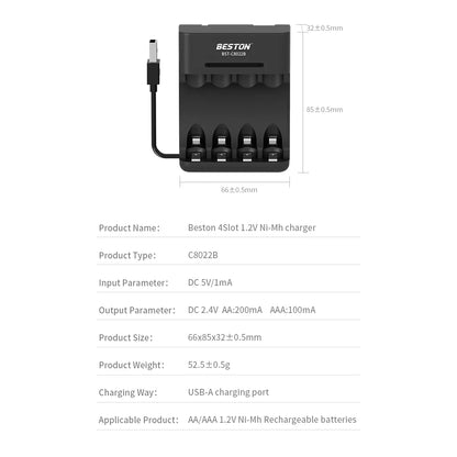 Beston C8022B 4 Bay Battery Charger for 1.2V AA AAA NI-MH USB Input