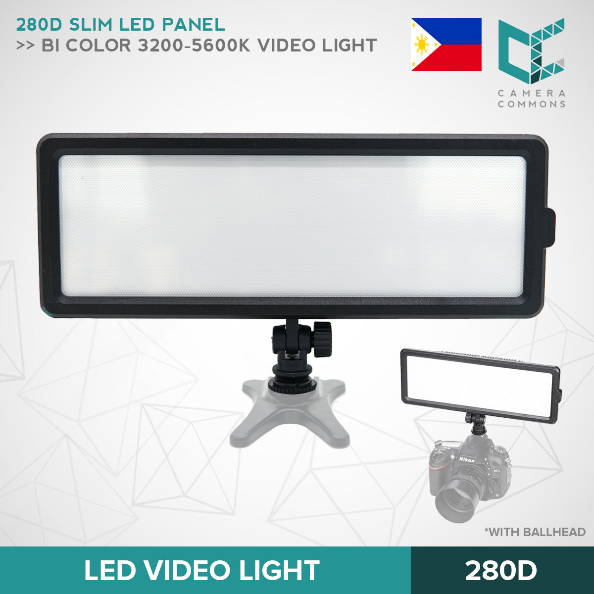 LED Video Light 280D with Ballhead Slim Panel for DSLR Mirrorless Camera Photography