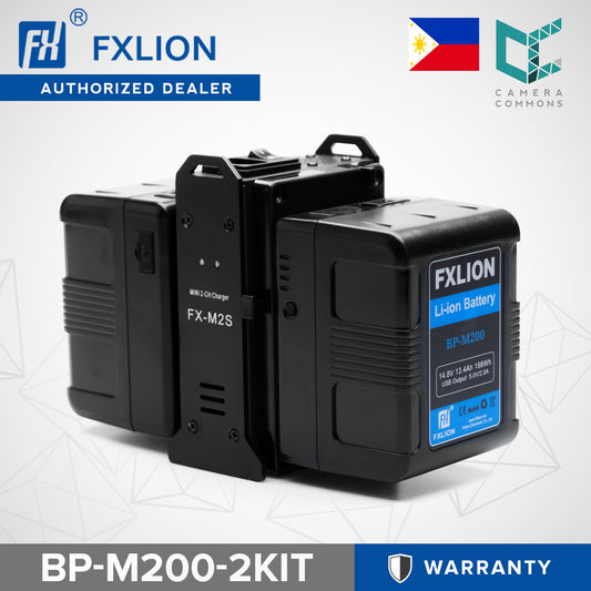 Fxlion 198Wh Square V-mount Battery 2 Battery Kit w/ Mini Dual V-mount Charger / V-lock Kit w/ Charger | V Mount Battery for Studio, Photo & Video LED Lights and Camera