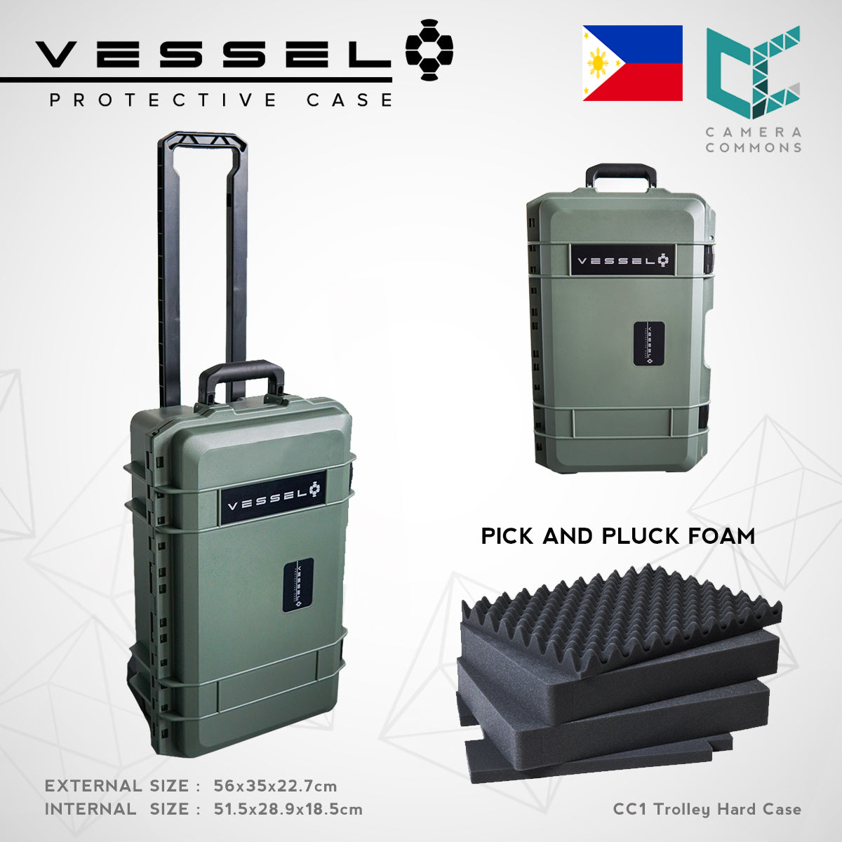 VESSEL CC1 Trolley Hard Case Camera Photography Equipment Case with Wheels (Black)