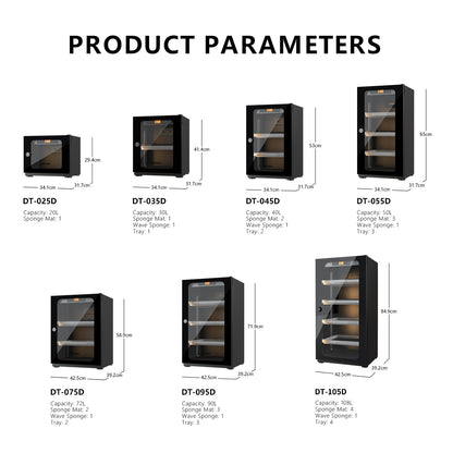 LENTHEM Dry Cabinet Box Storage DT Series Electronic Moisture-Proof Photo Equipment for Camera Lens with Mechanical Lock DT-025D DT-035D DT-045D DT-055D DT-075D DT-095D