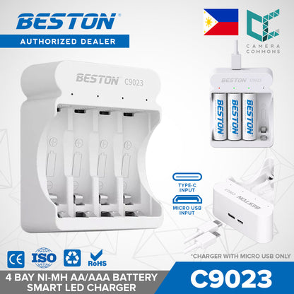Beston C9023 LED C9023L Smart LCD 4 Bay Charger with Micro USB Cable for Ni-MH AA AAA Battery
