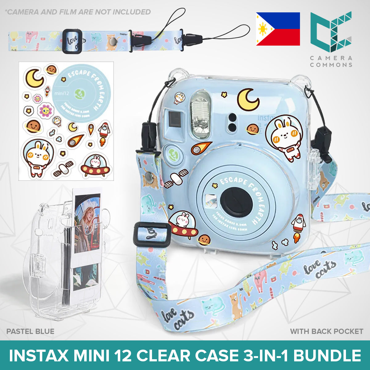Clear Glitter Case for Fujifilm Instax Mini 11 Mini 12 Camera Transparent Protective Crystal Cover