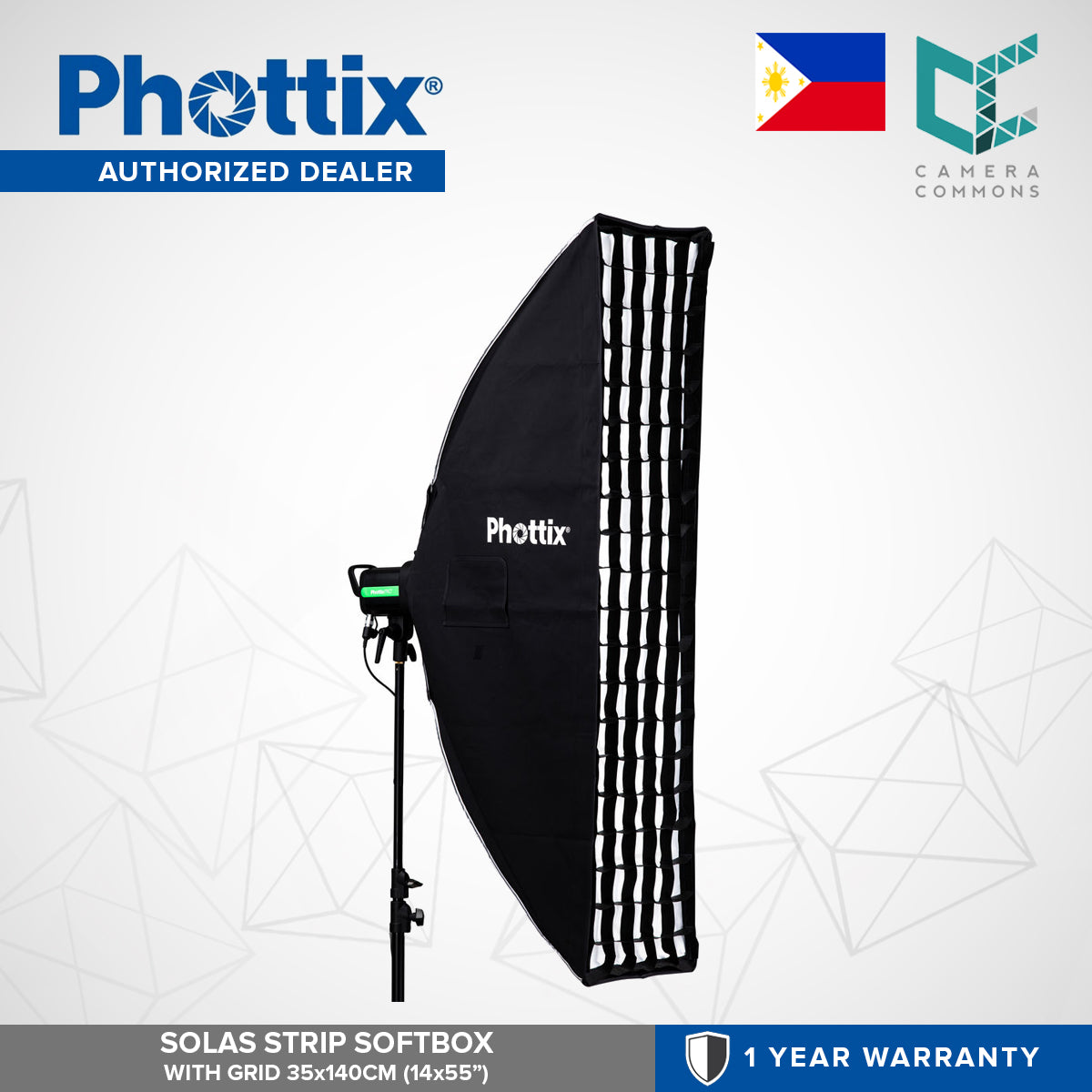 Phottix Solas Strip Softbox with Grid 35x140cm 14x55 inches PH82617