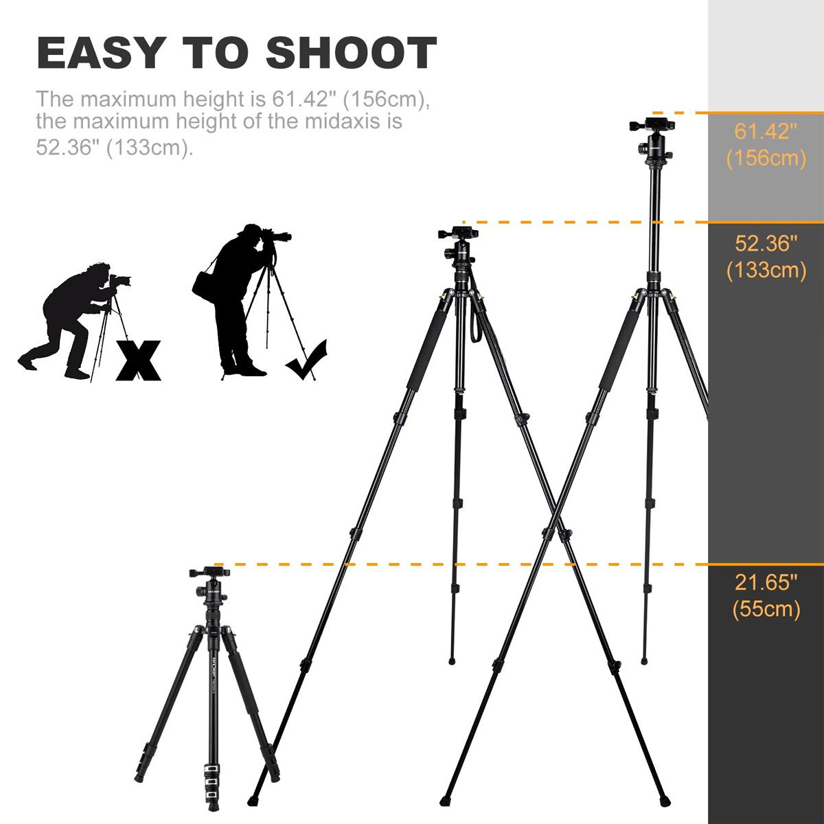 K&F Concept TM2324 II Foldable Lightweight Aluminum Tripod Travel Professional Photography Tripod for Mirrorless DSLR Cameras TM2324II - KF09.040
