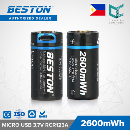 Beston 3.7v 700mAh ICR 16340 RCR123A Li ion Micro USB Rechargeable Battery