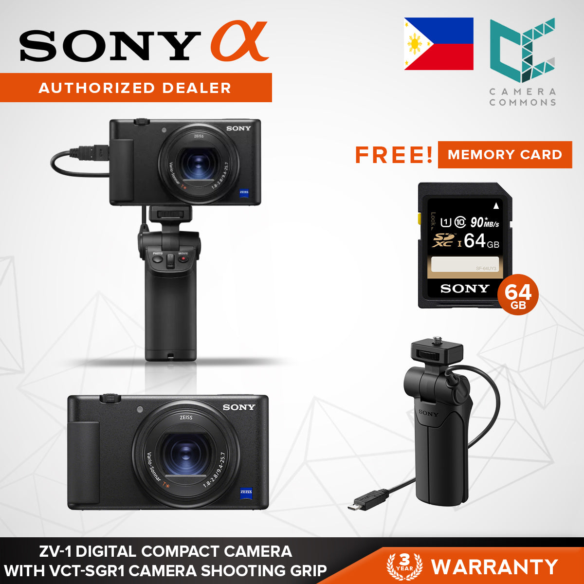 Sony ZV-1 Digital Compact Camera ZV1 With Camera Shooting Grip VCT-SGR1