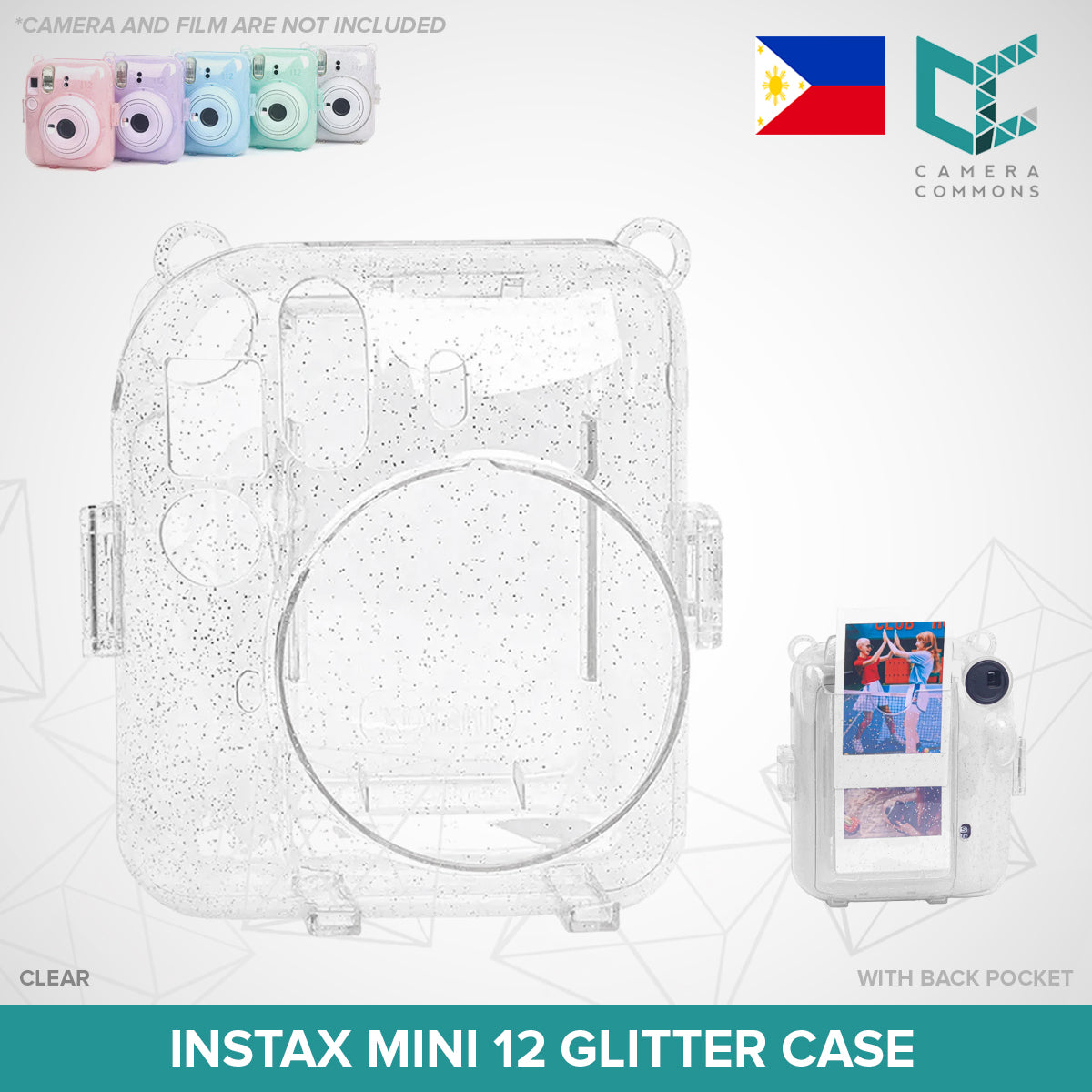 Clear Glitter Case for Fujifilm Instax Mini 11 Mini 12 Camera Transparent Protective Crystal Cover