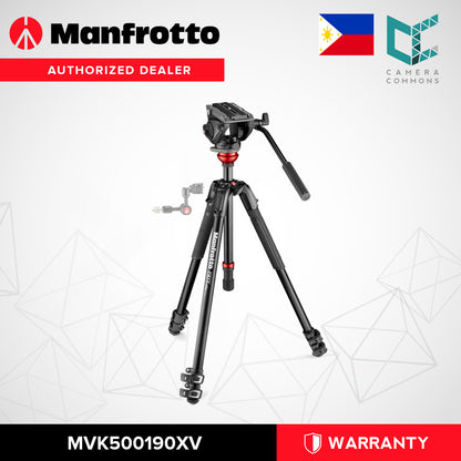 Manfrotto MVK500190XV 500 Fluid Video Head with 190X Video Aluminum Tripod and Leveling Column Kit