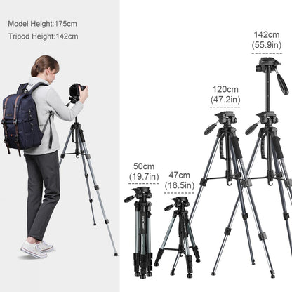 K&F Concept TM2324L 56inch Compact Tripod with Pan Ball Head Gray 56 Professional Travel Tripod for DSLR Camera Camcorder Mirrorless KF09.048V1