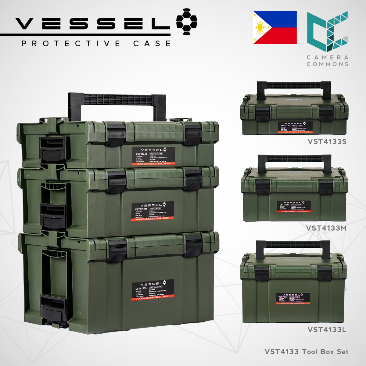 VESSEL VST4133S Small Hard Case Tool Box For Hardware Tools and Equipment VST4133 Stackable