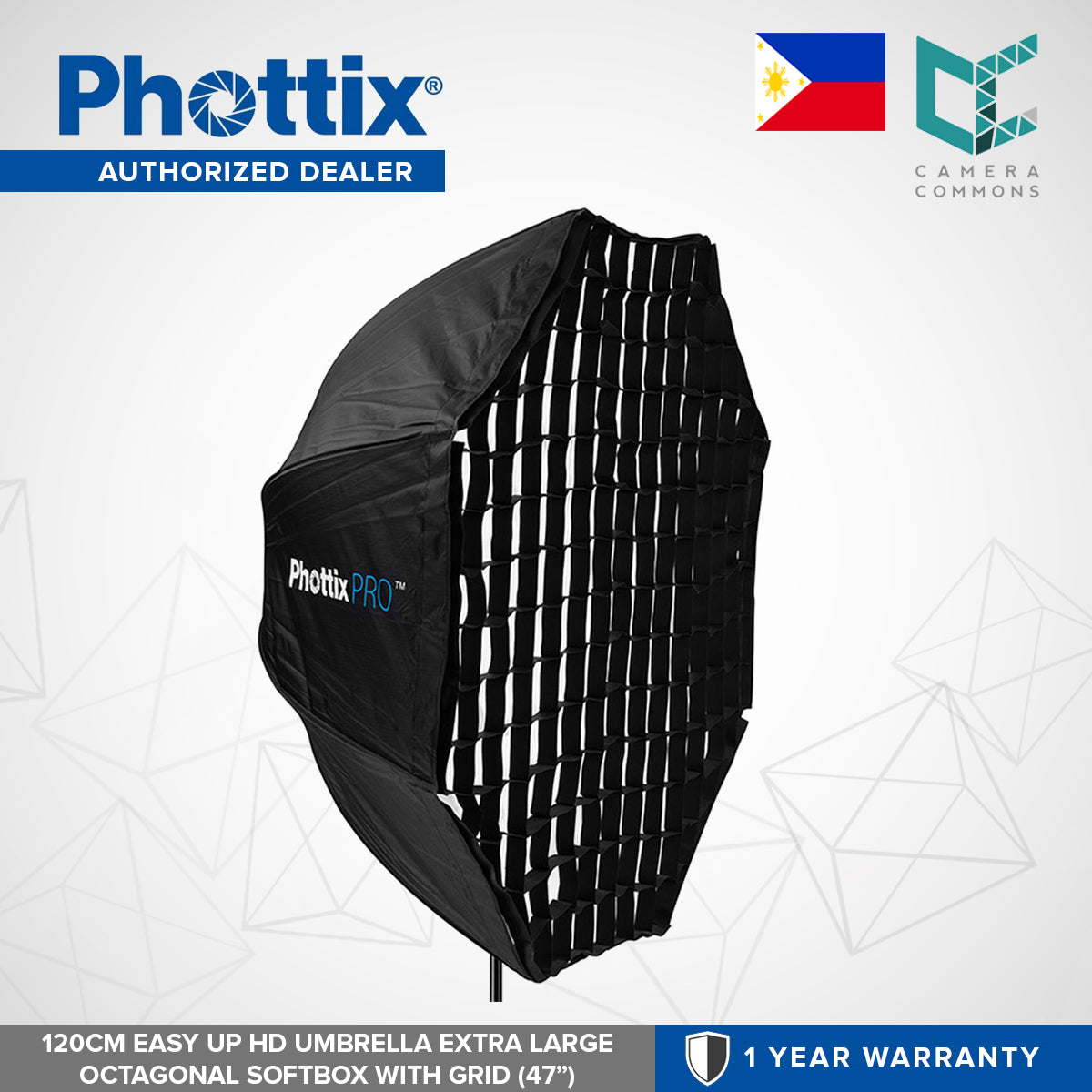 Phottix Easy Up HD Umbrella Extra Large Octa Softbox with Grid 120cm 47 Inches PH82486
