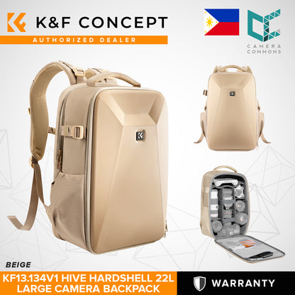 K&F Concept KF13.134 Hive HardShell 22L Large Camera Bag Backpack with 15-15.6 Inches Laptop Compartment