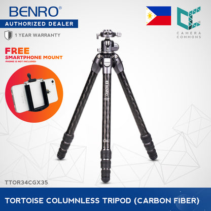 Benro Tortoise Columnless Carbon Fiber Tripod Braided Composite Tubing Twist Lock One Two Three Series