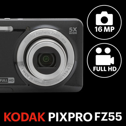 Kodak PIXPRO FZ55 Digital Camera Point & Shoot 16MP 28mm-140mm 5x Optical Zoom Full HD 1080p 30fps