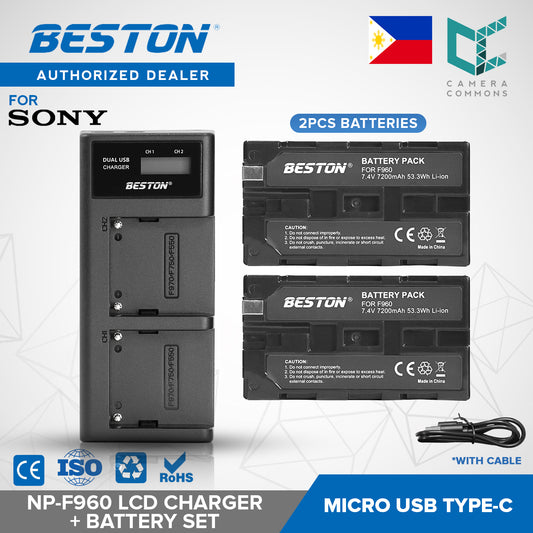 Beston SET NP-F960 LCD Charger + 2 PC Battery 7200mAh Sony F960 NPF960