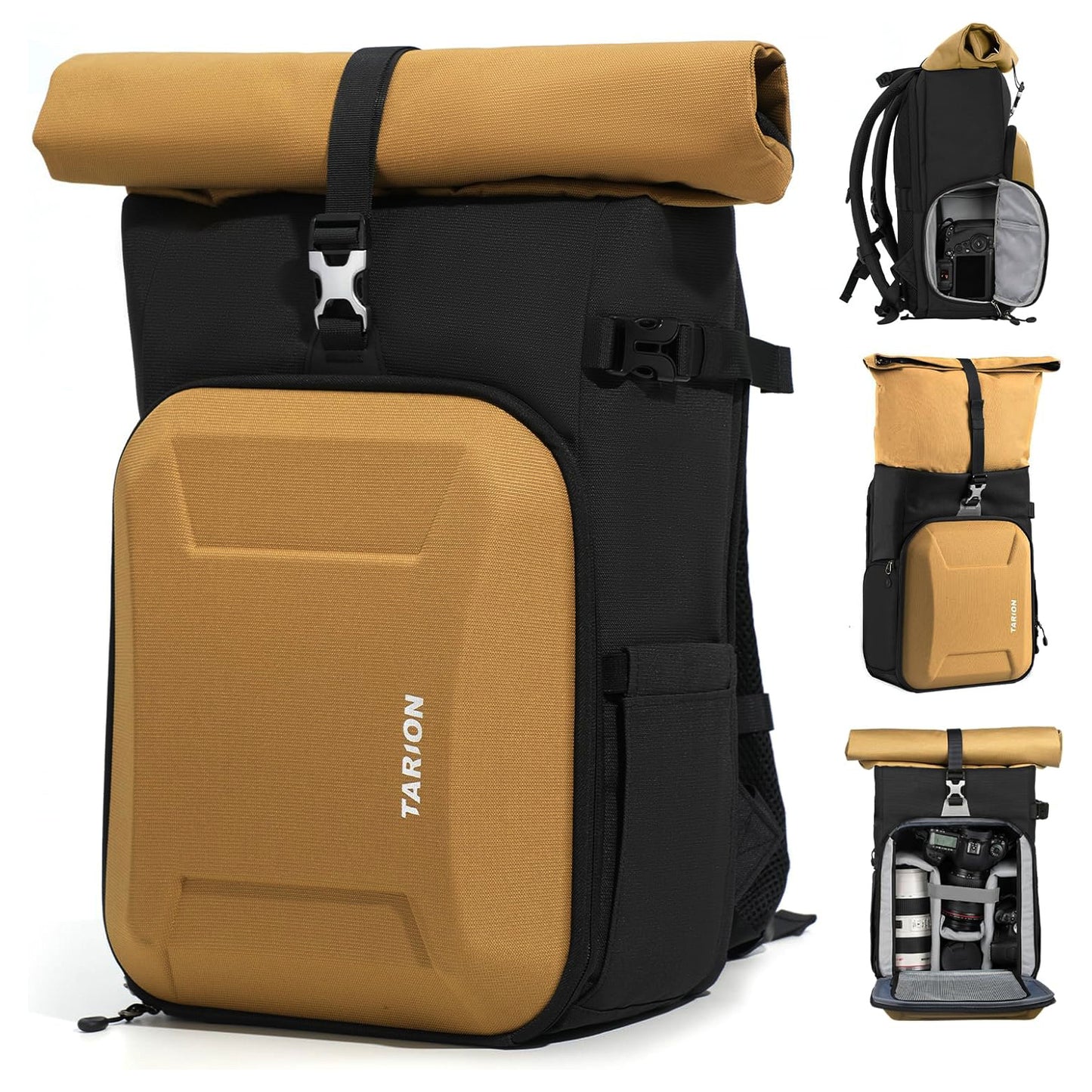 Tarion XH HardShell Rolltop Camera Backpack 11.5L Bag for Photography Accessories (Grey/Yellow)