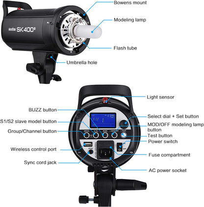 Godox SK400II Studio Flash Monolight (2-Light Studio Kit) Photography Lighting