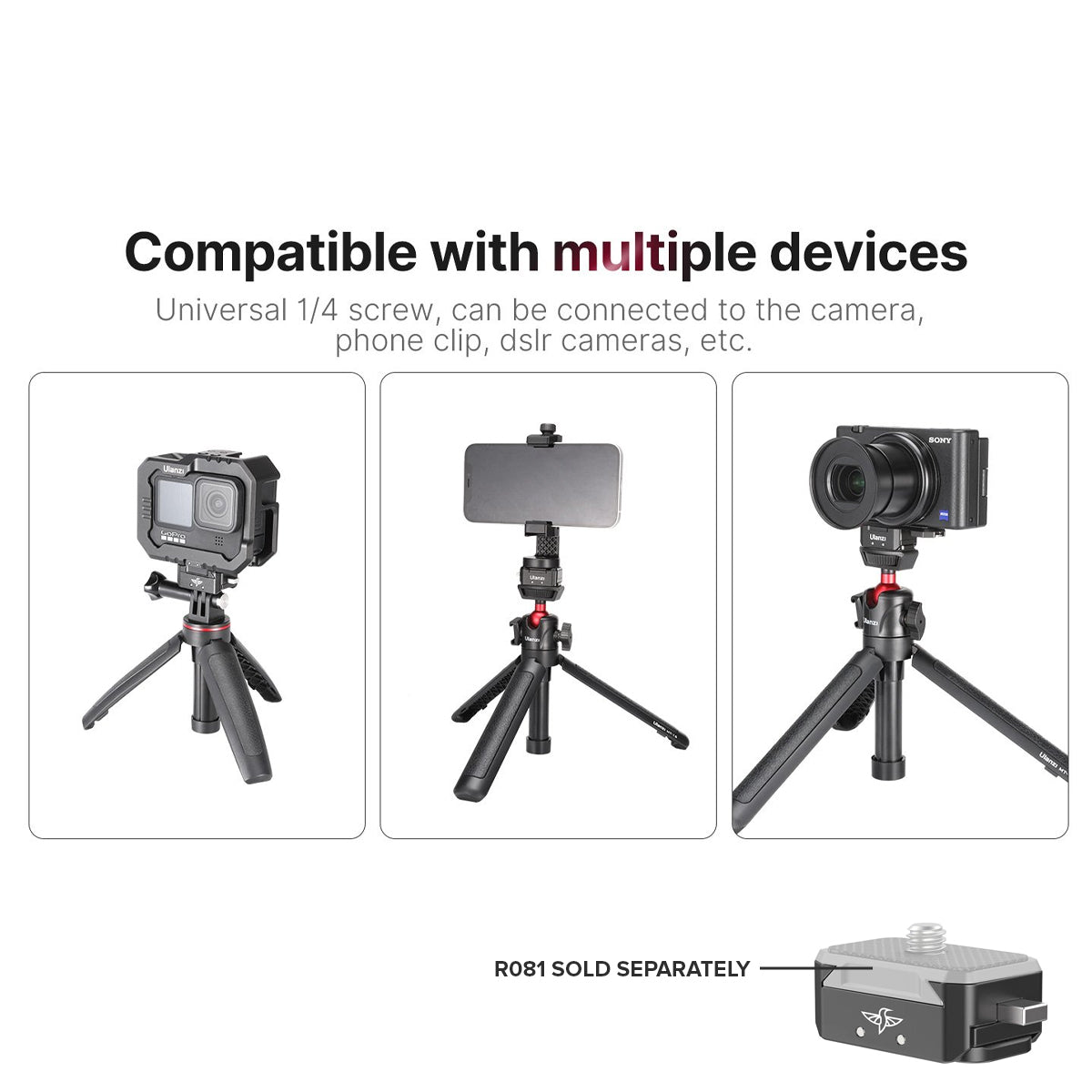 Ulanzi UURig R080 Hummingbird Aluminum Alloy Quick Release Base for Action GoPro Camera Accessories