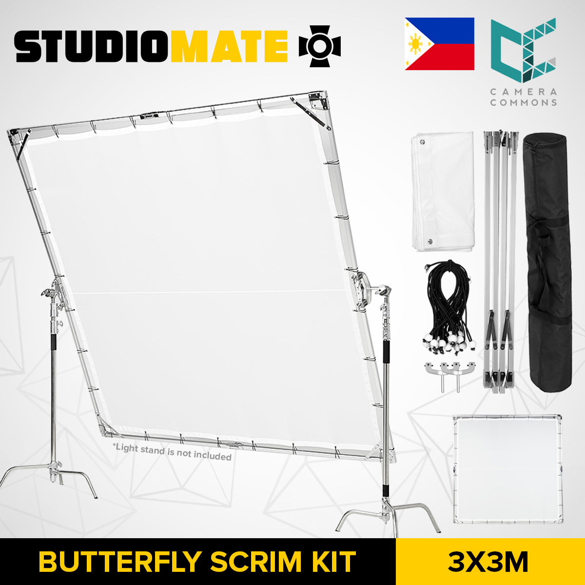 STUDIOMATE SM50 3x3m Butterfly Scrim Kit with Cloth for Studio Photography