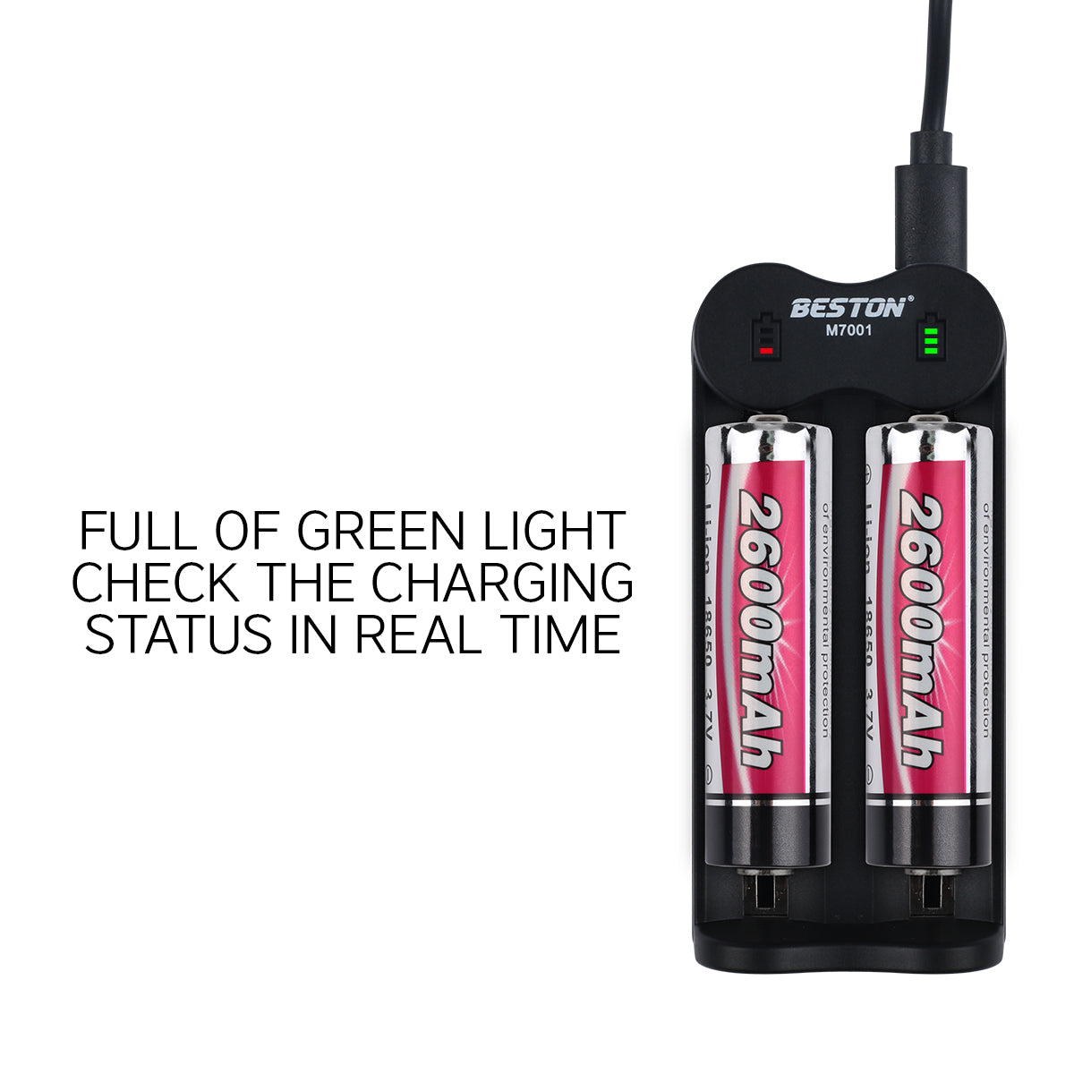 Beston M7001 2-Bay Battery Charger for 20700 / 21700 / 26650 3.7 V Rechargeable Battery BST-M7001