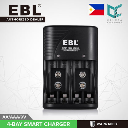EBL 4 Bay Smart Rapid Battery Charger for AA , AAA , 9V , Ni-MH , Ni-CD Rechargeable Batteries NiMH NiCD Camera Commons PH