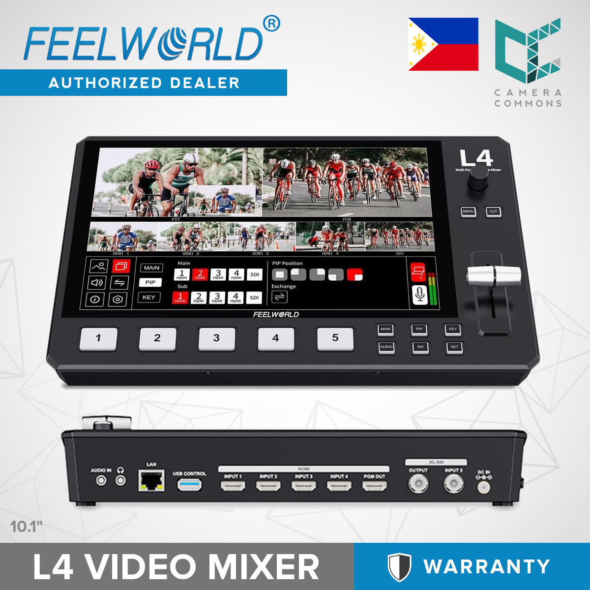 FEELWORLD L4 Multi-Camera Video Mixer Switcher 10.1" Touch Screen USB3 Fast Streaming Chroma Keying
