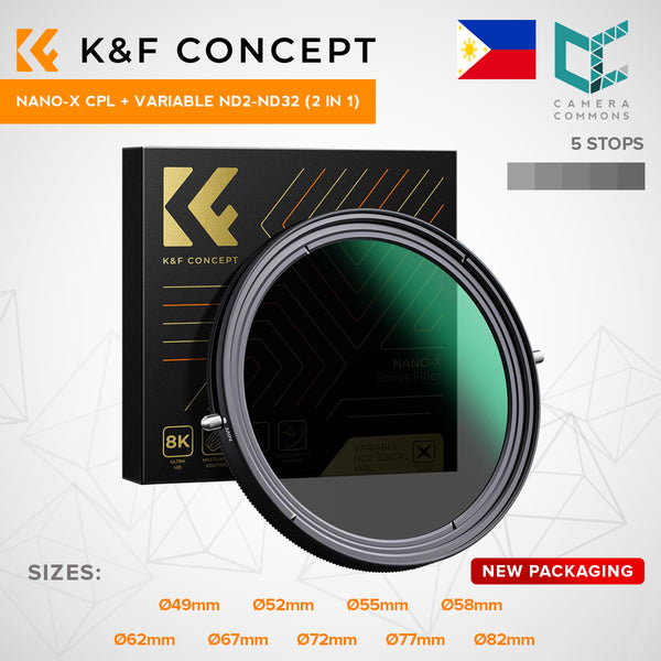 K&F Concept Variable Fader ND2-ND32 ND Filter + CPL Circular Polarizing Filter 2 in 1 for Camera Lens | 49mm 52mm 58mm 62mm 67mm 72mm 77mm 82mm