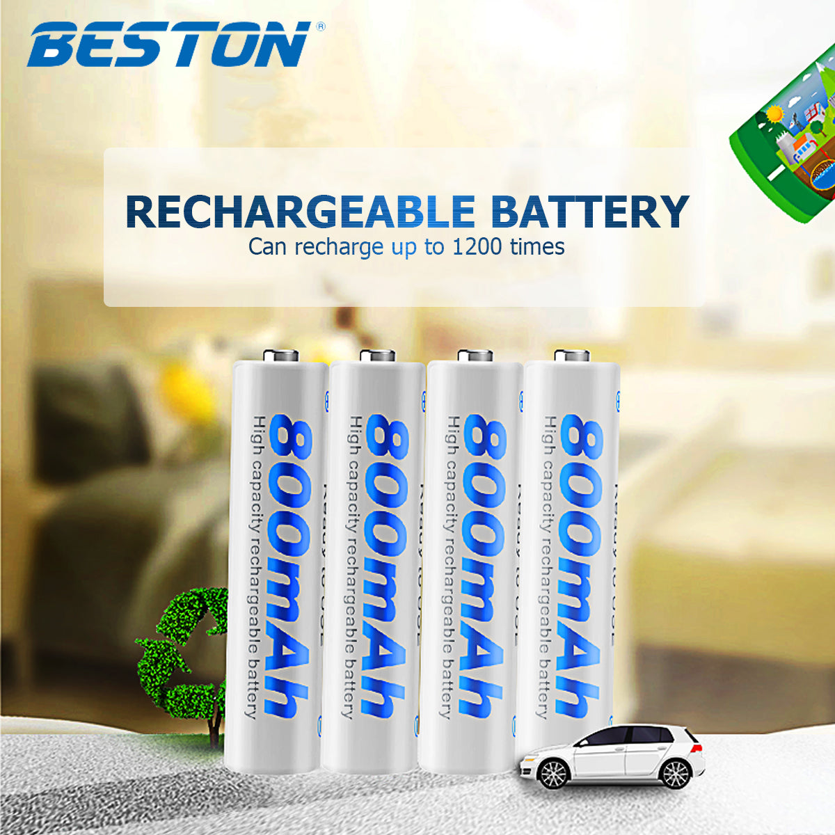 Beston 4pcs of AAA 800mAh Rechargeable Battery