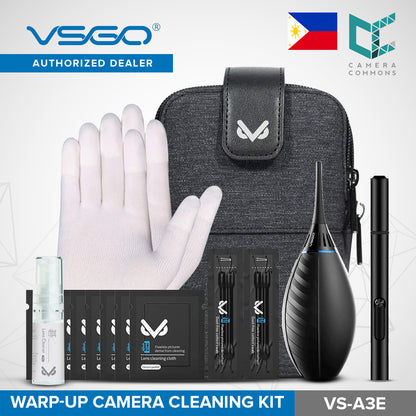 VSGO VS-A3E Warp-up Camera Cleaning Kit Portable Bag Air Blower Lens Cleaning Pen Spray Cotton Swab Cloth for Camera Lens Optical Optical Phone