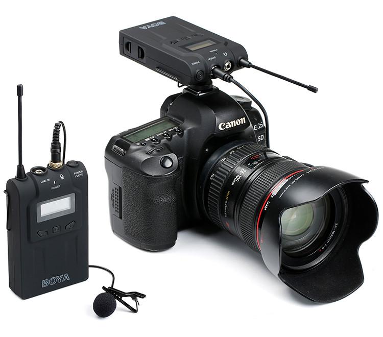 BOYA BY-WM6 UHF Professional Wireless Omnidirectional Lavalier Lapel Microphone System 48 Optional Channels for DSLR ENG EFP DV Video Camera