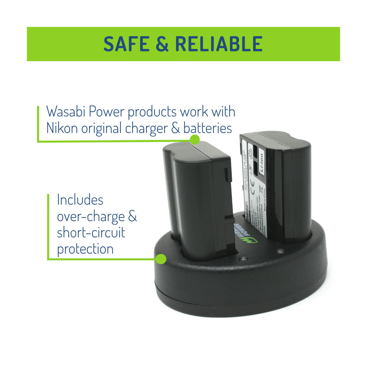 Wasabi Power EN-EL15 EN-EL15A EN-EL15B EN-EL15C Dual Kit Battery Charger for Nikon Cameras ENEL15