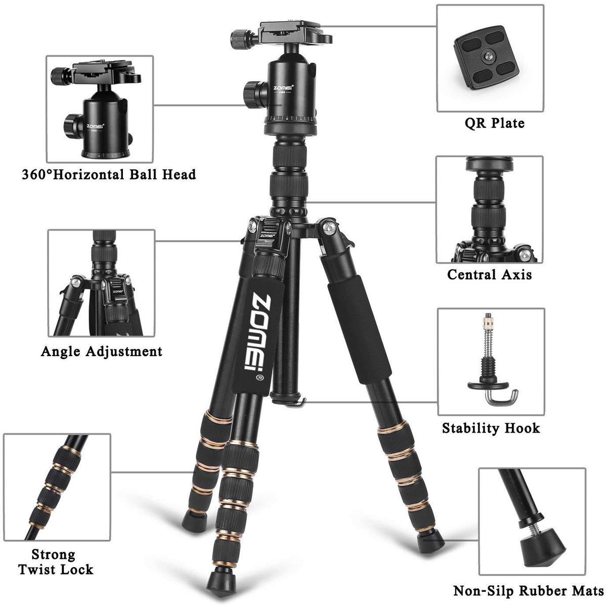 Zomei Z669 Tripod with Ball Head and Carrying Case for SLR Camera Photography