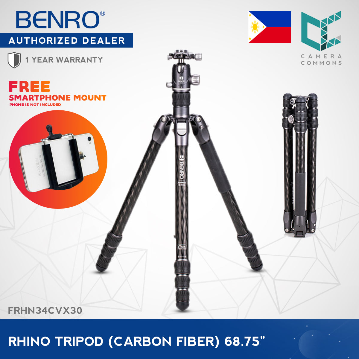 Benro Rhino Carbon Fiber One Two Three Series Travel Tripod with VX20 Head VX25 Head VX30 Head
