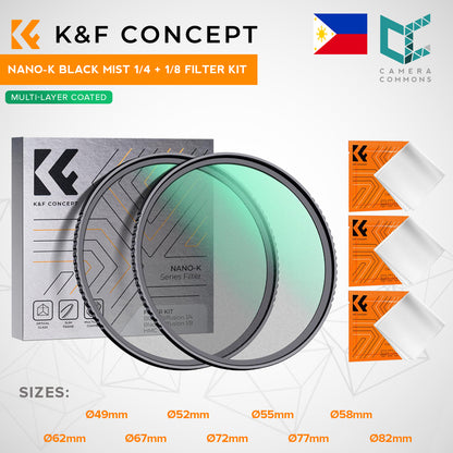 CLEARANCE KF FILTERS 72mm,K series 1/4 +1/8 black diffusion filters +3pcs cleaning clothes