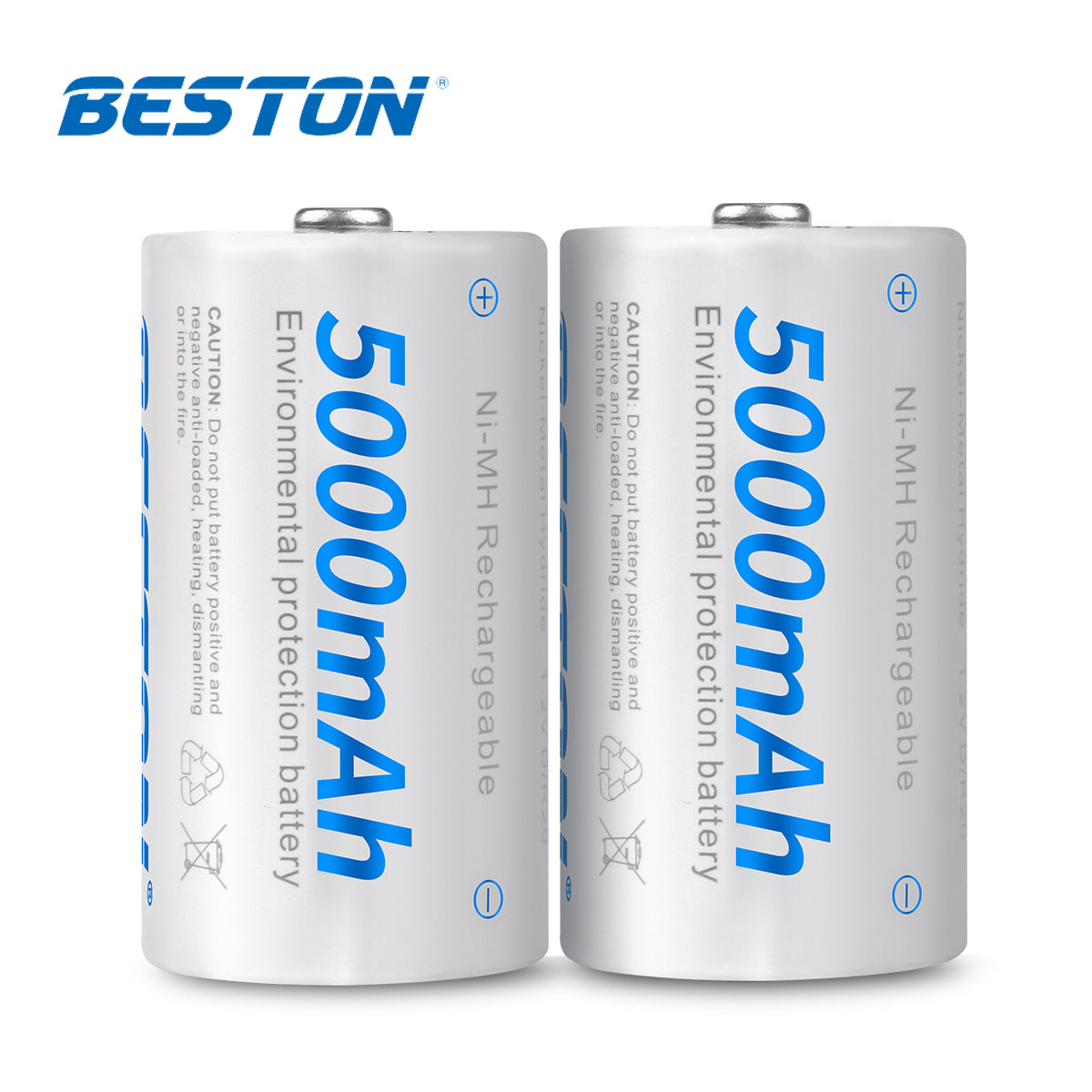 Beston Pack of 2 5000mAh D Size 1.2V Rechargeable NI-MH Battery