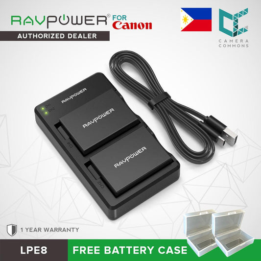 RAVPower LP-E8 Camera Battery Charger with 2pcs Batteries Set for Canon Cameras LPE8