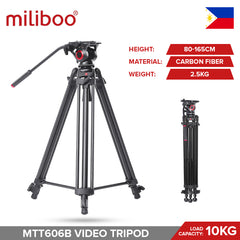 Miliboo MTT606A MTT606B Professional Aluminum Carbon Fiber Video Tripod with Fluid Head and Mid-Level Spreader Heavy Duty