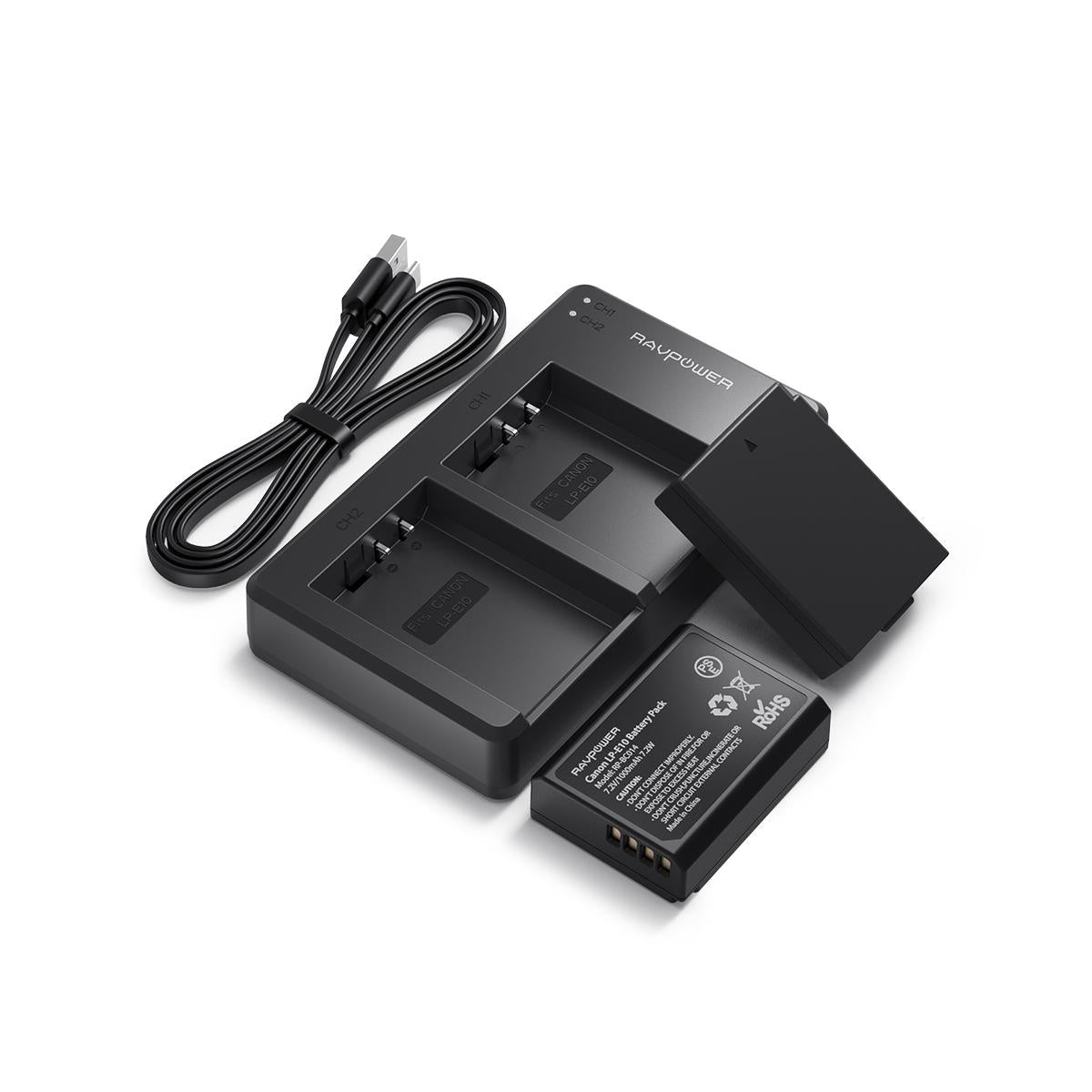 RAVPower LP-E10 Camera Battery Charger with 2pcs Batteries Set for Canon EOS Rebel Cameras LPE10