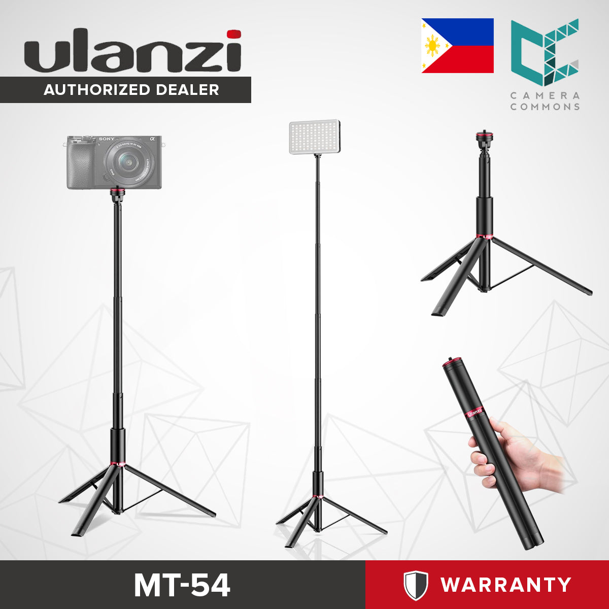 Ulanzi MT-54 Metal Light Tripod Stand with Phone Mount for Small Photography Lights 2ft to 5ft 3025