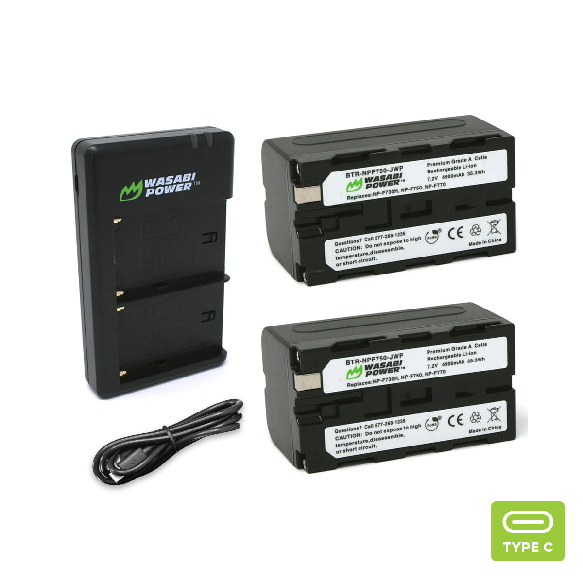 Wasabi Power Battery for Sony NP-F730, NP-F750, NP-F760, NP-F770 (L SERIES) Battery (2-PACK) And Dual Charger