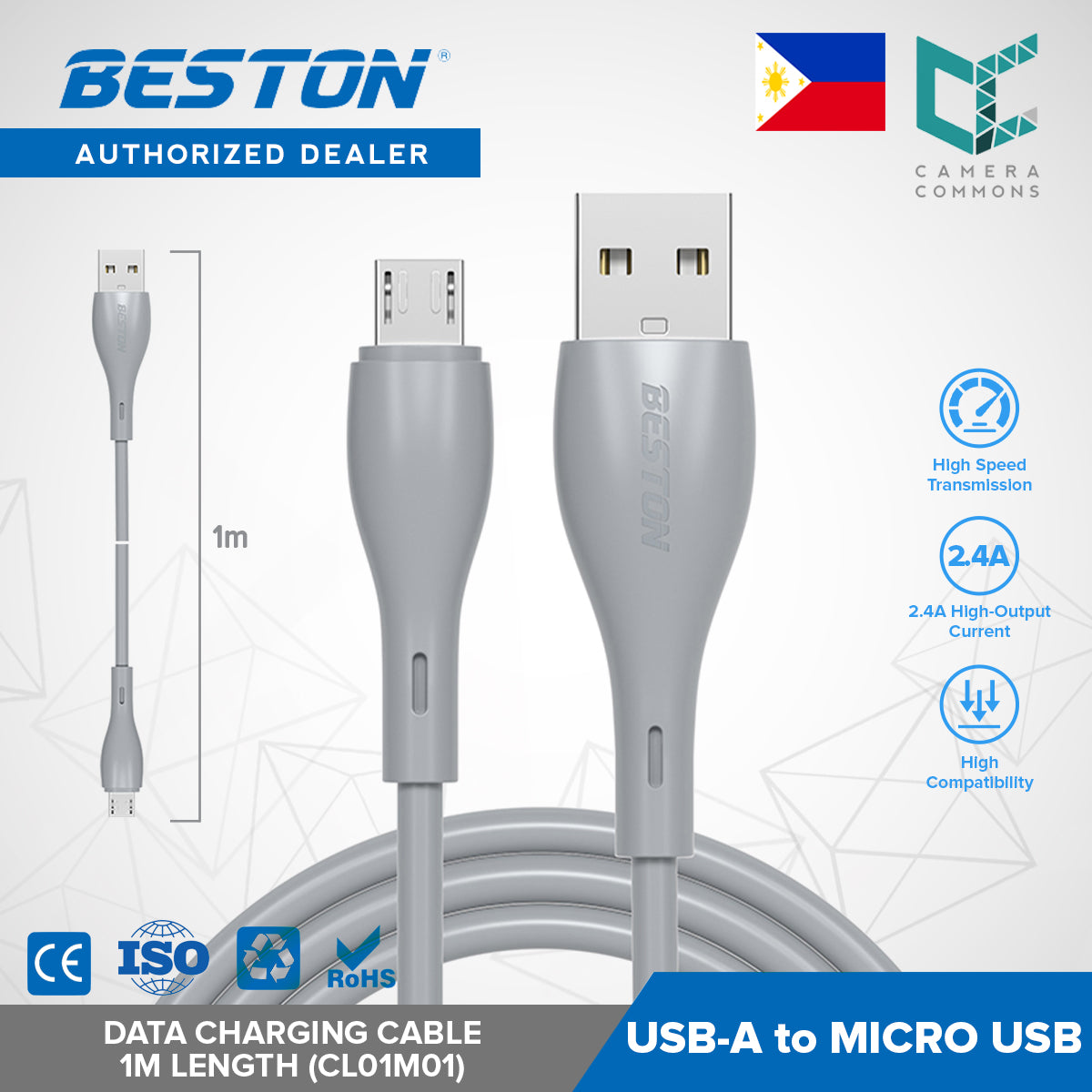 Beston CL01M01 USB-A to Micro USB Fast Data Charger Charging Cable for Mobile Phone Tablet Gadgets