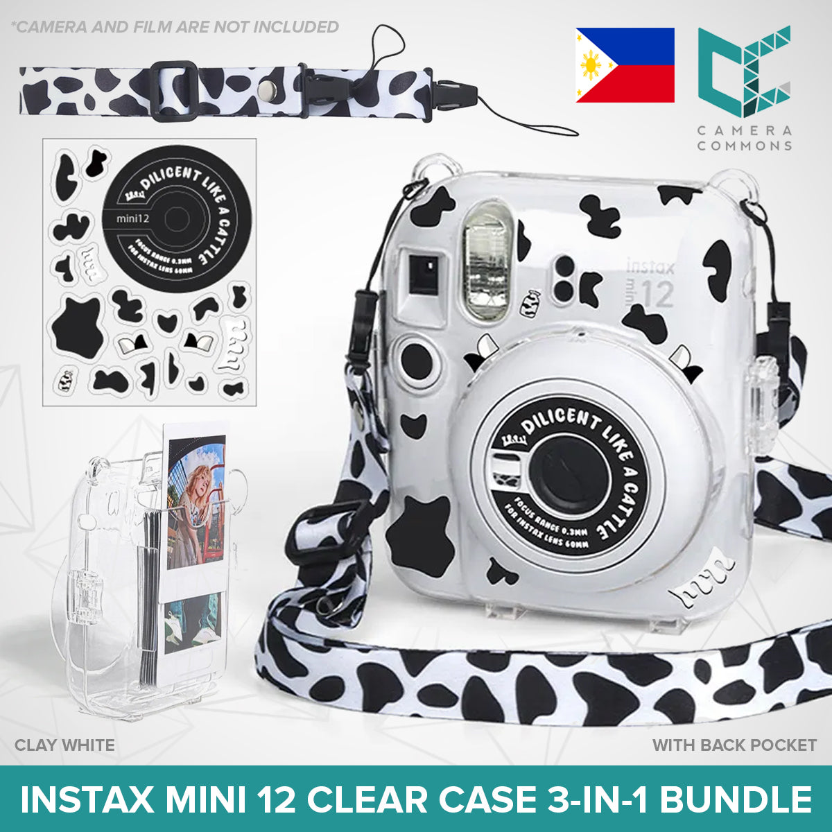 Clear Glitter Case for Fujifilm Instax Mini 11 Mini 12 Camera Transparent Protective Crystal Cover
